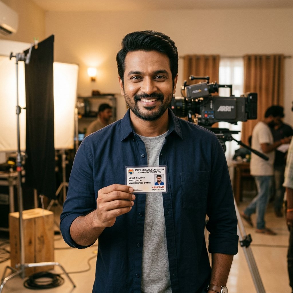 Artist holding Cinenova Association Artist Card